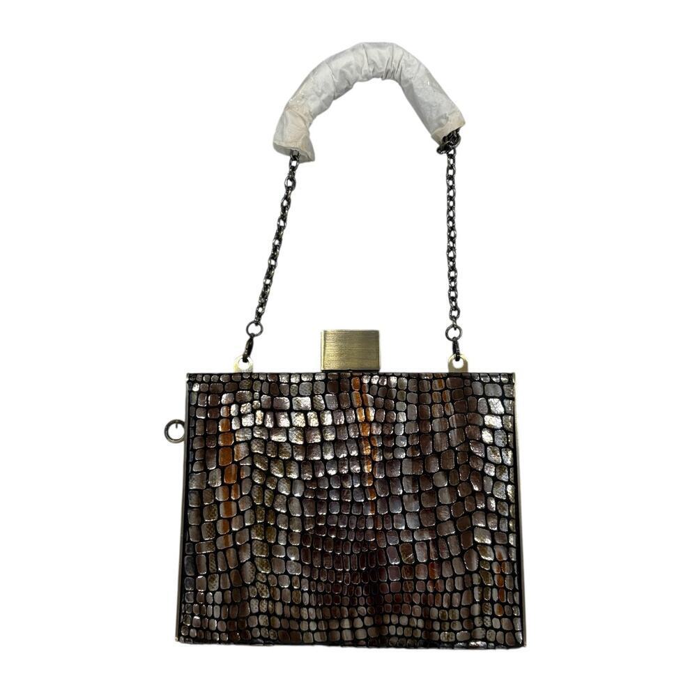 Hobo Embossed Mixed Metals Scales Clutch Purse Chain